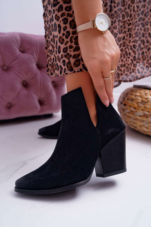 Women's Heeled Boots Spring Leather Suede Black Nicole 2430