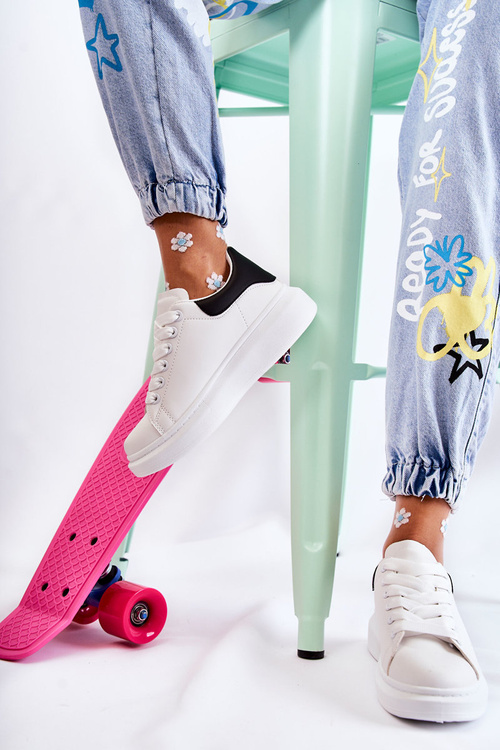Buty Sportowe Damskie Platforma Biało-Czarne Eliso