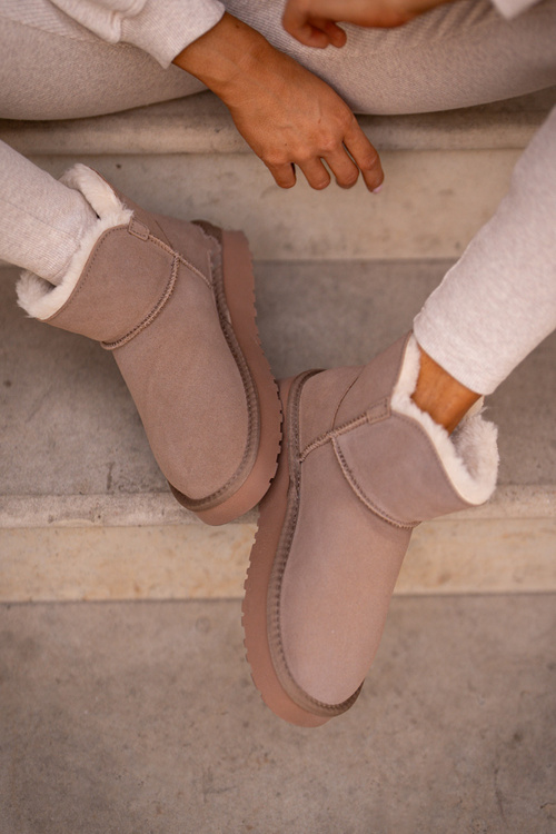 Leather Suede Snow Boots With Fur Vinceza 97951 Beige