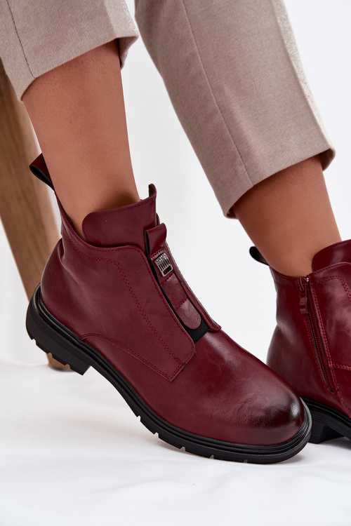 Insulated Women's Ankle Boots with Zip Decorative Detail Bordeaux Roselle