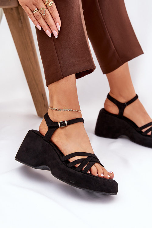 Platform And Wedge Sandals Made Of Eco Suede Black Nendal