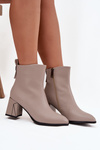 Insulated heeled ankle boots made of genuine leather Vinceza 66812 Grey