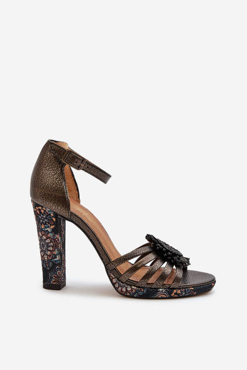 Sandały Skórzane Damskie Na Obcasie Słupku Grafitowe Maciejka 06620-20