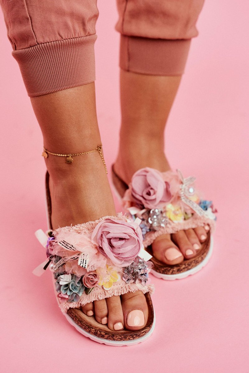 Women's Slides With Flowers Pink Enrissa
