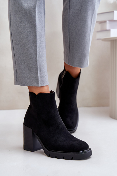 Eco Suede Ankle Boots On Heel Black Cediona