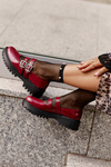 Women's Lacquered Brogues with Straps Burgundy Terione