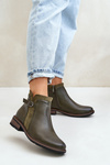 Warm Women's Ankle Boots With Low Shaft Zip Eco Leather Dark Green Taitha