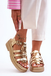 Sandały Skóra Płaskie Paseczki Złote Diosa D-27