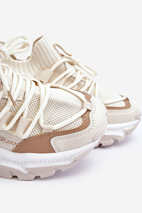 Sneakersy Damskie Skarpetkowe Wsuwane Beżowe Keaton