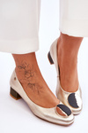 Leather Low Heel Pumps Maciejka 05960-25 Gold
