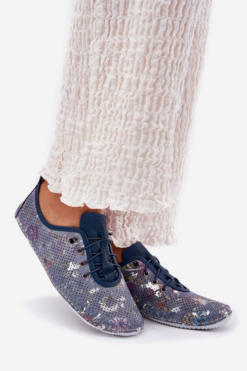 Damskie Wzorzyste Półbuty Skóra Naturalna Niebieskie Artiker 56C2691