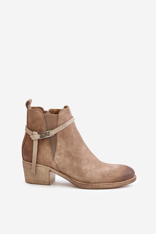 Suede Ankle Boots With Heels Insulated With Zipper Beige Zazoo 60478