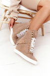 Women’s Suede Wedge Sneakers BOOCI Golden Letters Light Camel