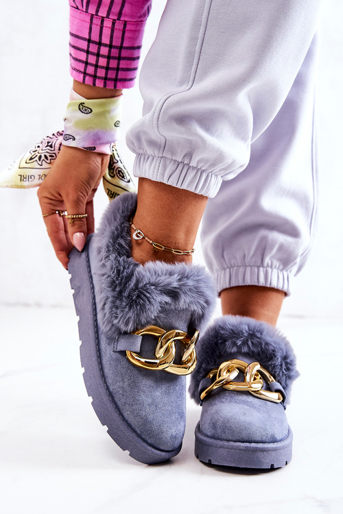 Damskie Papcie Futerko Złoty Łańcuch Platforma Niebieskie Ardrums