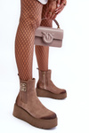 Women's Suede Boots On A Massive Platform Dark Beige Savira