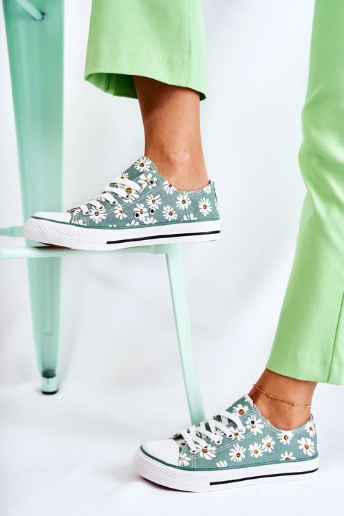 Women's Low Sneakers With Flowers Green Janey