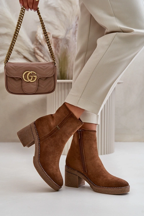 Ocieplane Damskie Botki Eko Zamszowe Khaki Arkesia