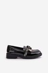 Patent Ladies Moccasins With Bow Black S.Barski HY42-331A