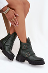 Leather Insulated Women's Boots With Buckles And Decorative Detail Zazoo 60482 Dark Green