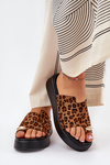 Women's Platform Sandals With Low Wedge And Decorative Detail Leopard Print Brown Saqesse
