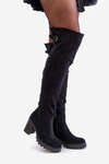 Kozaki Damskie Obcas Słupek Eko Zamszowe Z Cholewką Za Kolano Ocieplane Czarne Niaviera