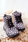 Leather Woolen Boots Warmed with Grey Butterflies Amy