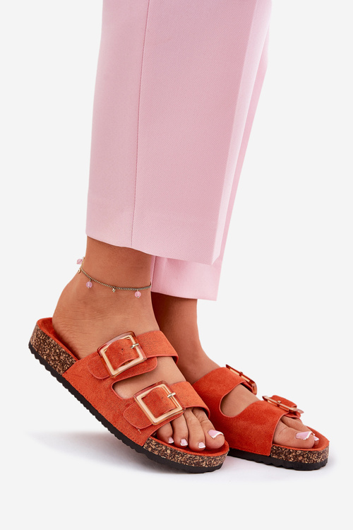 Women's Sandals With Buckles On Cork Sole Orange Sercele