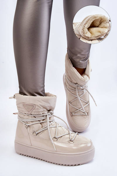 Women's Fashionable Lace-up Snow Boots Light beige Carrios