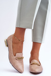 Leather Ballet Flats with Chain Beige Lanez