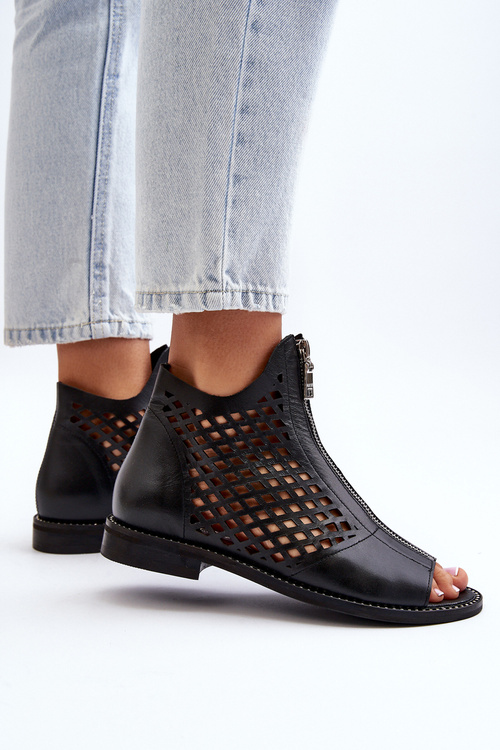 Zazoo 977/L Leather Cutout Sandals with Zip