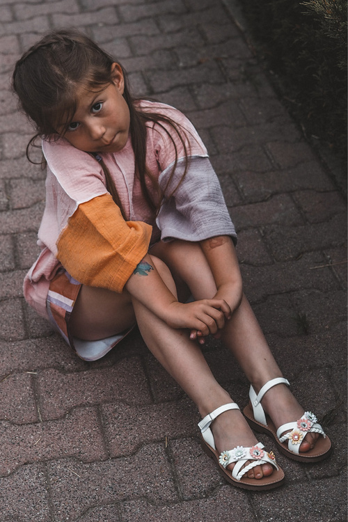 Children's Sandals with Velcro Closure with Flowers White Nestalee