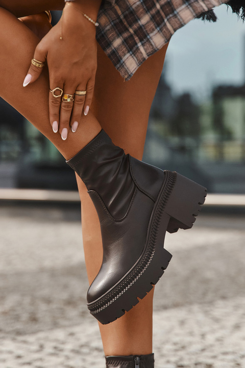 Damskie Botki Masywy Obcas Platforma Eko Skóra Zamek Brązowe Elvianne