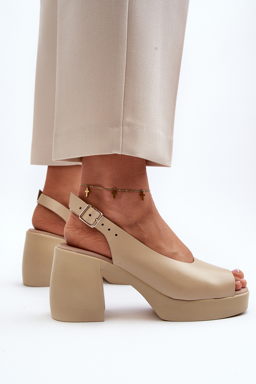 Zazoo 40376 Leather Sandals On Chunky Heel Beige