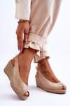 Suede Wedge Sandals Beige Elsie