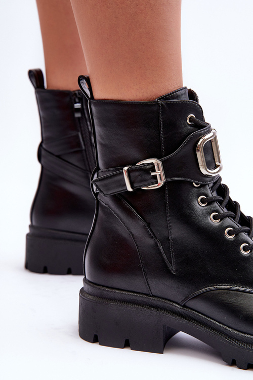 Workery Botki Modne Ozdoba Czarne Ollia MLl163