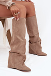 Insulated Women's Boots With Turned Collar On Heel Eco Suede Beige Elivira