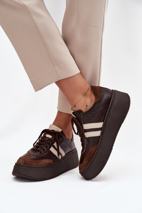 Leather Women's Sneakers on Platform Zazoo 3775 Chocolate