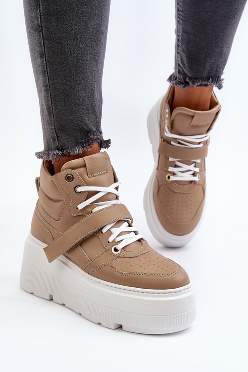 Sneakersy Skóra Naturalna Damskie Zazoo 3450 Beżowe