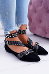 Lu Boo | Black Strappy Ballerinas Rivets Pointed Esteria