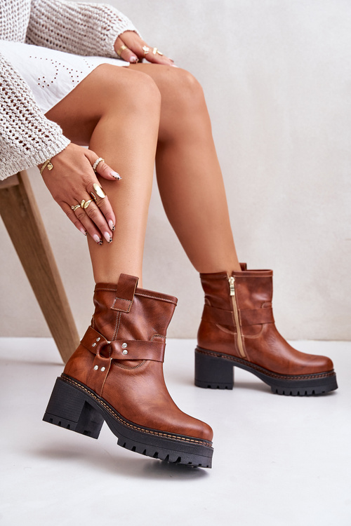 Botki Damskie Skóra Naturalna Zamek Brązowe Lewski 3435