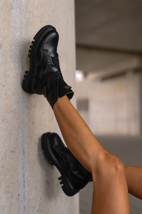 Warm ankle boots workers women's with zip eco leather black Mailyra