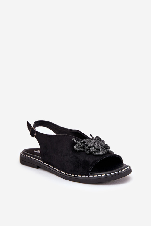 Womens sandals on flat heel with decoration black Setorina