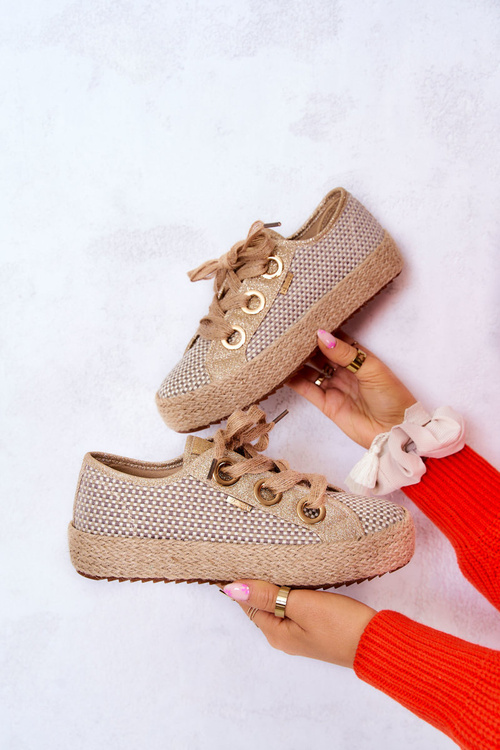 Women's Braided Sneakers Big Star JJ274392 Beige and Gold