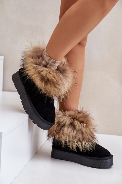 Leather Snow Boots On Platform With Fur Black Avirisa