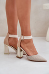Heeled Sandals With Pointed Toes Beige Gekkaria