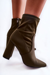 Women's Material Boots On Heel Khaki Amile