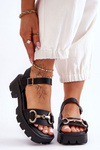 Women's Leather Sandals With Embellishment Black Emori