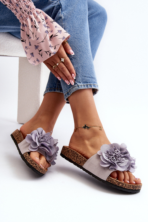 Klapki Damskie Kwiaty Szare Lulania CK290P