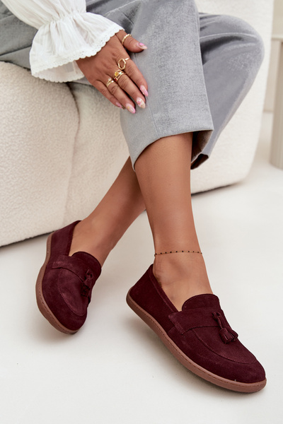 Damskie Mokasyny Barefoot Z Naturalnego Zamszu Bordowe Zazoo 322