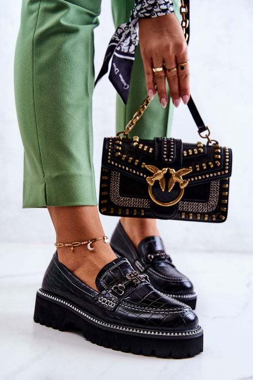 Leather Shoes Snake With Ornament Black Adison 